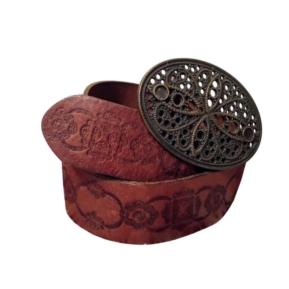 FOSSIL Vintage Fossil Boho Leather Belt Women's Decorative Buckle Western SZ M